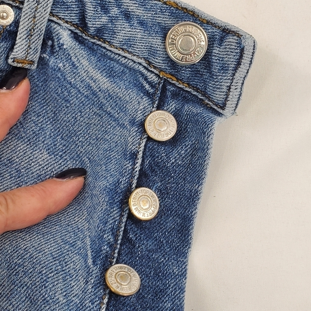 Forever 21 high waist button fly cotton distressed jeans 30 - Picture 4 of 16